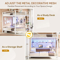 Sikaic Loft Bed Frame Full Size Over Twin Bunk Loft Bed Frame with Desk and Charging Station White White / Metal / Modern