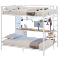 Sikaic Loft Bed Frame Full Size Over Twin Bunk Loft Bed Frame with Desk and Charging Station White White / Metal / Modern