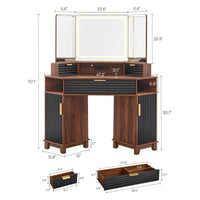 Sikaic Makeup Vanity Large Fluted Makeup Vanity with HD Triple Mirror and Lights Black Black / Engineered Wood / Modern