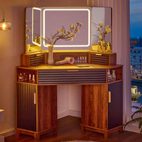 Sikaic Makeup Vanity Large Fluted Makeup Vanity with HD Triple Mirror and Lights Black Black / Engineered Wood / Modern