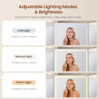 Sikaic Makeup Vanity Large Fluted Makeup Vanity with HD Triple Mirror and Lights Black Black / Engineered Wood / Modern