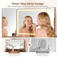 Sikaic Makeup Vanity Large Fluted Makeup Vanity with HD Triple Mirror and Lights Black Black / Engineered Wood / Modern