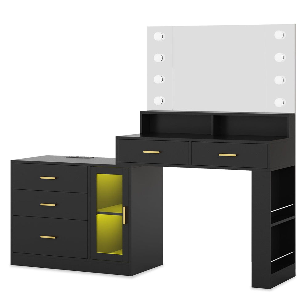 Sikaic Makeup Vanity LED Makeup Vanity with Mirror Black Black / Engineered Wood / Modern