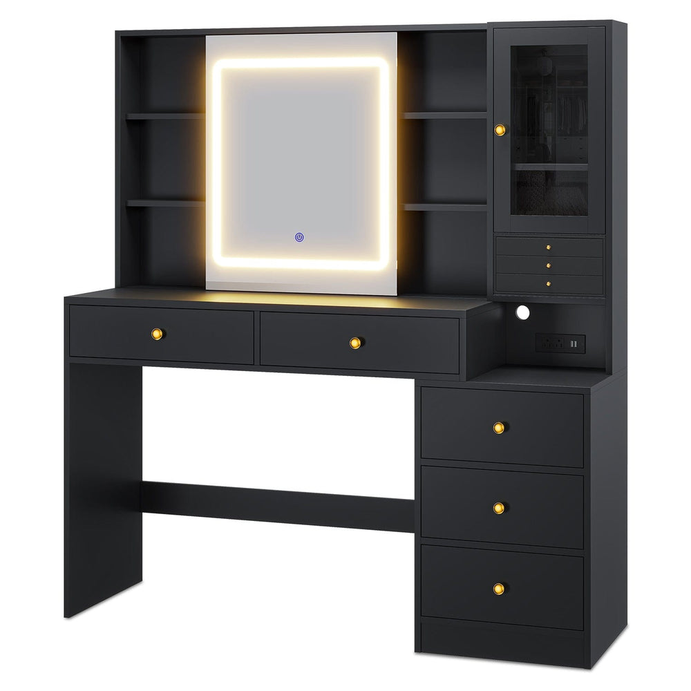 Sikaic Makeup Vanity LED Makeup Vanity with Sliding Mirror Black Black / Engineered Wood / Modern