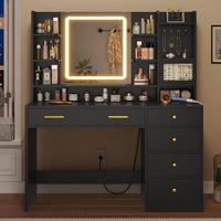 Sikaic Makeup Vanity LED Makeup Vanity with Touch Screen Mirror and Charging Station Black Black / Engineered Wood / Modern