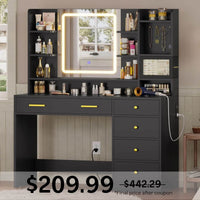 Sikaic Makeup Vanity LED Makeup Vanity with Touch Screen Mirror Black Black / Engineered Wood / Modern