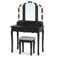 Sikaic Makeup Vanity Makeup Vanity Set with LED Mirror and Stool Black Black / Engineered Wood / Modern