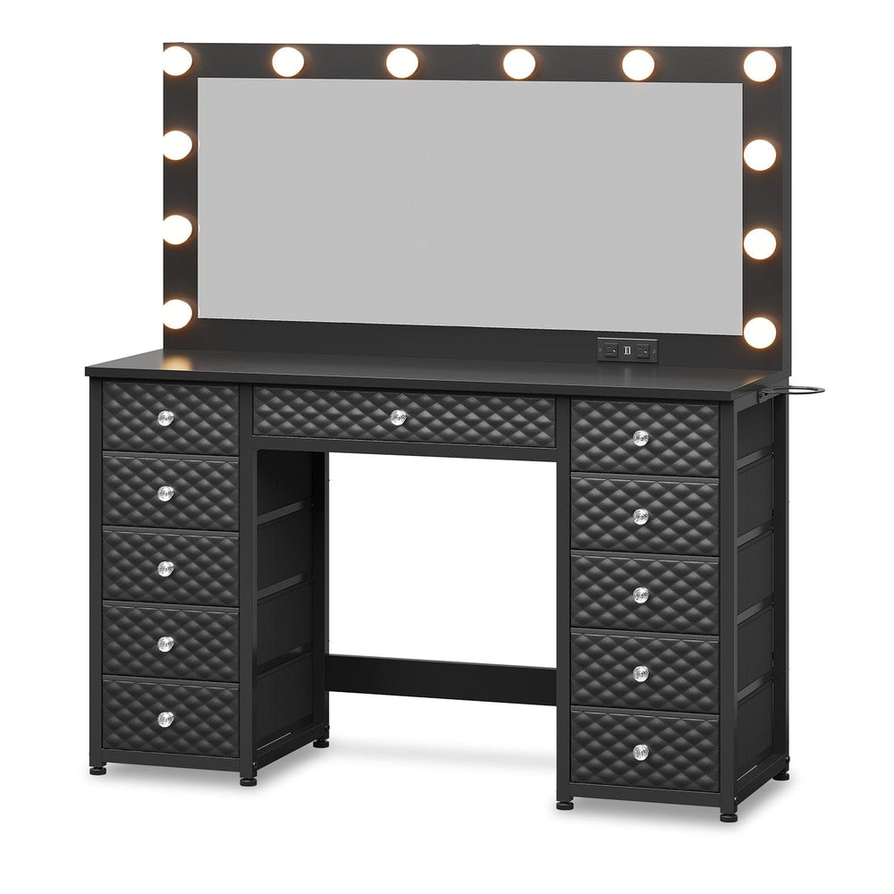 Sikaic Makeup Vanity Makeup Vanity with 11 Drawers and Extra Large Mirror Black Black / Engineered Wood / Modern