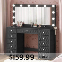 Sikaic Makeup Vanity Makeup Vanity with 11 Drawers and Extra Large Mirror Black Black / Engineered Wood / Modern