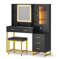 Sikaic Makeup Vanity Makeup Vanity with Stool Black Black / Engineered Wood / Modern