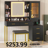 Sikaic Makeup Vanity Makeup Vanity with Stool Black Black / Engineered Wood / Modern