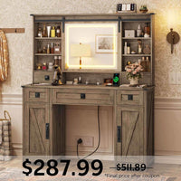 Sikaic Makeup Vanity Large Makeup Vanity with Lights & Charging Station Ample Storage Space and Sliding Mirror Brown Brown / Engineered Wood / Modern