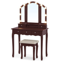 Sikaic Makeup Vanity Makeup Vanity Set with LED Mirror and Stool Brown Brown / Engineered Wood / Modern