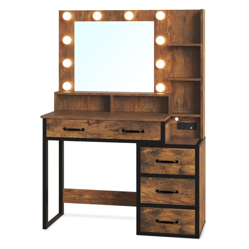 Sikaic Makeup Vanity Makeup Vanity with LED Mirror Rustic Brown Brown / Modern