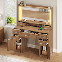 Sikaic Makeup Vanity Makeup Vanity with Charging Station and Lights Dark Brown Dark Brown / Engineered Wood / Modern