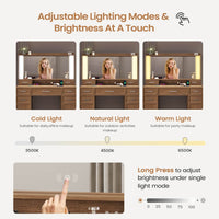 Sikaic Makeup Vanity Makeup Vanity with Charging Station and Lights Dark Brown Dark Brown / Engineered Wood / Modern