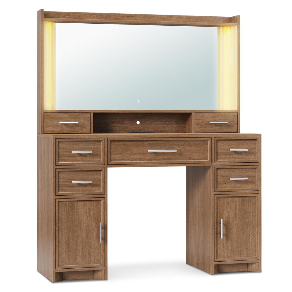 Sikaic Makeup Vanity Makeup Vanity with Charging Station and Lights Dark Brown Dark Brown / Engineered Wood / Modern