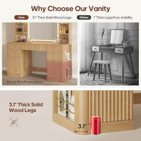 Sikaic Makeup Vanity 51.2 Inches Fluted Makeup Vanity with Mirror and Lights Oak Natural / Engineered Wood / Modern