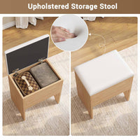 Sikaic Makeup Vanity Corner Makeup Vanity Set with Upholstered Storage Stool Natural Oak Natural / Engineered Wood / Modern