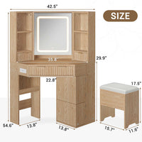 Sikaic Makeup Vanity Corner Makeup Vanity Set with Upholstered Storage Stool Natural Oak Natural / Engineered Wood / Modern