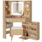 Sikaic Makeup Vanity Corner Makeup Vanity Set with Upholstered Storage Stool Natural Oak Natural / Engineered Wood / Modern
