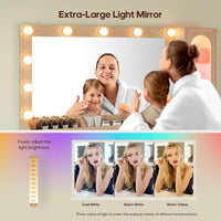 Sikaic Makeup Vanity Fluted Makeup Vanity with Charging Station and RGB Lights Oak Natural / Engineered Wood / Modern