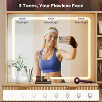 Sikaic Makeup Vanity Fluted Makeup Vanity with Sync Music LED Lights and Glass Top Natural Oak Natural / Engineered Wood / Modern