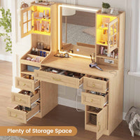 Sikaic Makeup Vanity LED Makeup Vanity with Mirror Charging Station Natural Oak Natural / Engineered Wood / Modern