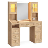 Sikaic Makeup Vanity LED Makeup Vanity with Mirror Charging Station Natural Oak Natural / Engineered Wood / Modern