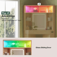 Sikaic Makeup Vanity Makeup Vanity with Sound Sync LED Lights and Glass Top Natural Oak Natural / Engineered Wood / Modern