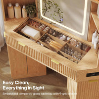 Sikaic Makeup Vanity Makeup Vanity with Sound Sync LED Lights and Glass Top Natural Oak Natural / Engineered Wood / Modern