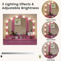Sikaic Makeup Vanity Makeup Vanity Set with Lighted Mirror Stool Drawers and Cushioned Stool Pink Pink / Wood / Modern