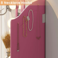 Sikaic Makeup Vanity Makeup Vanity Set with Lighted Mirror Stool Drawers and Cushioned Stool Pink Pink / Wood / Modern