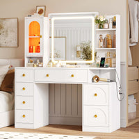Sikaic Makeup Vanity 43.3 Inches LED Makeup Vanity White White / Engineered Wood / Modern