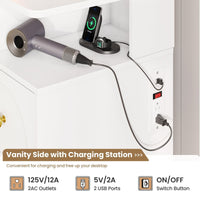 Sikaic Makeup Vanity 43.3 Inches LED Makeup Vanity White White / Engineered Wood / Modern