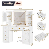Sikaic Makeup Vanity 43.3 Inches LED Makeup Vanity White White / Engineered Wood / Modern