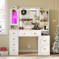 Sikaic Makeup Vanity 43.3 Inches LED Makeup Vanity White White / Engineered Wood / Modern