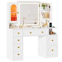 Sikaic Makeup Vanity 43.3 Inches LED Makeup Vanity White White / Engineered Wood / Modern