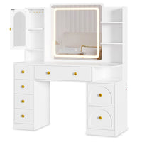 Sikaic Makeup Vanity 43.3 Inches LED Makeup Vanity White White / Engineered Wood / Modern