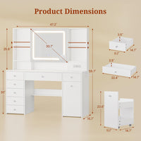 Sikaic Makeup Vanity 47.2 Inches Makeup Vanity with Pull-Out LED Mirror and Power Outlet White White / Engineered Wood / Modern