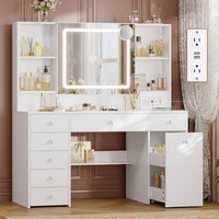 Sikaic Makeup Vanity 47.2 Inches Makeup Vanity with Pull-Out LED Mirror and Power Outlet White White / Engineered Wood / Modern