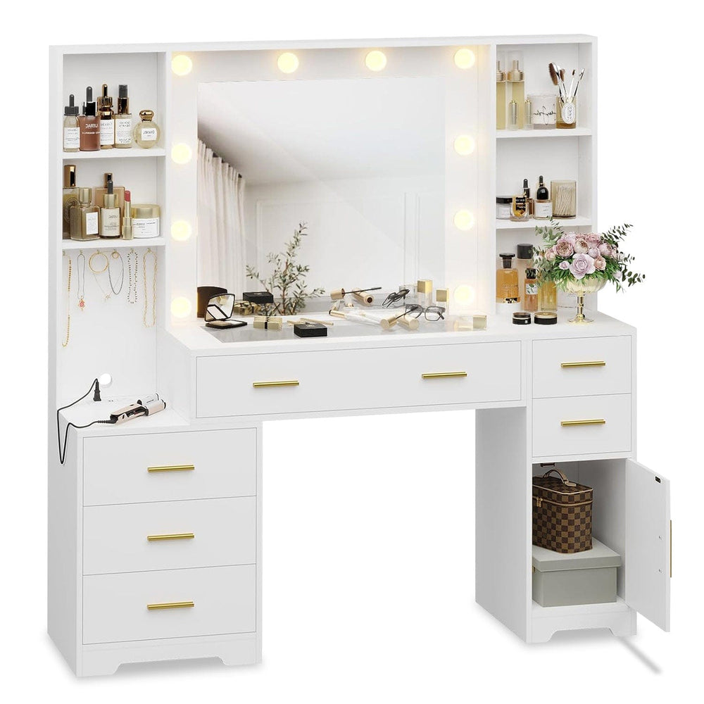Sikaic Makeup Vanity 48.8 Inches LED Large Makeup Vanity with Mirror White White / Engineered Wood / Modern