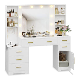 Sikaic Makeup Vanity 48.8 Inches LED Large Makeup Vanity with Mirror White White / Engineered Wood / Modern