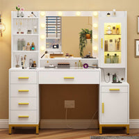 Sikaic Makeup Vanity 49.2 Inches LED Makeup Vanity White White / Engineered Wood / Modern