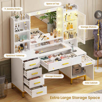 Sikaic Makeup Vanity 49.2 Inches LED Makeup Vanity White White / Engineered Wood / Modern