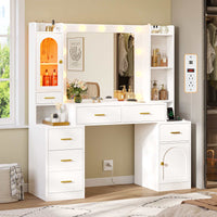 Sikaic Makeup Vanity 49.8 Inches LED Makeup Vanity White White / Engineered Wood / Modern