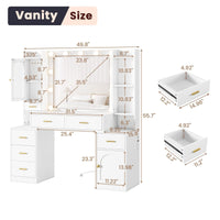 Sikaic Makeup Vanity 49.8 Inches LED Makeup Vanity White White / Engineered Wood / Modern