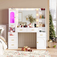 Sikaic Makeup Vanity 49.8 Inches LED Makeup Vanity White White / Engineered Wood / Modern