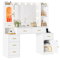 Sikaic Makeup Vanity 49.8 Inches LED Makeup Vanity White White / Engineered Wood / Modern