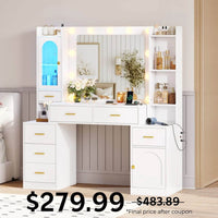 Sikaic Makeup Vanity 49.8 Inches LED Makeup Vanity White White / Engineered Wood / Modern
